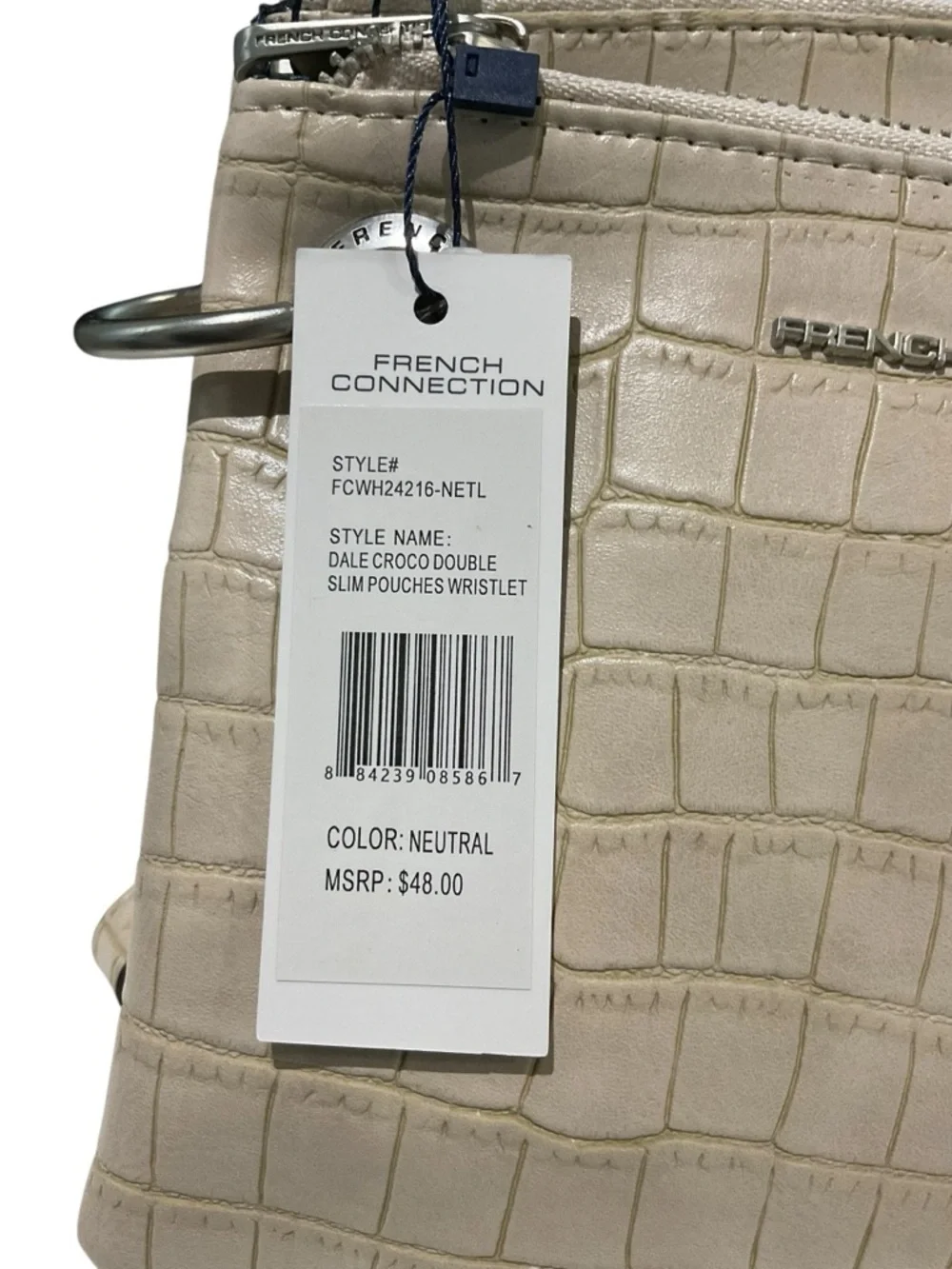 French Connection Dale Crocodile Double Slim Embossed Pouch Wristlet Set Neutral